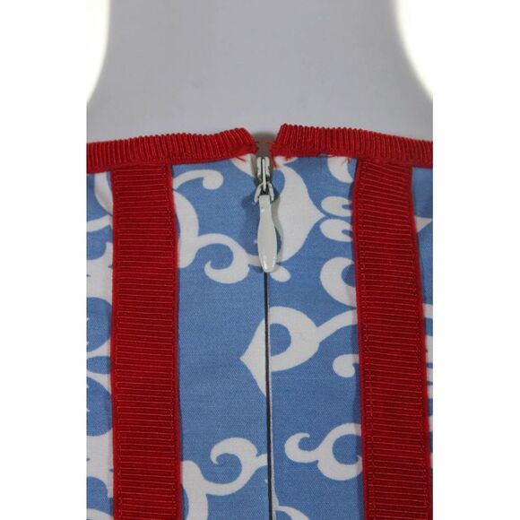 Ellelauri Womens Contrast Trim Abstract Print A line Dress Blue Size M - Picture 4 of 5